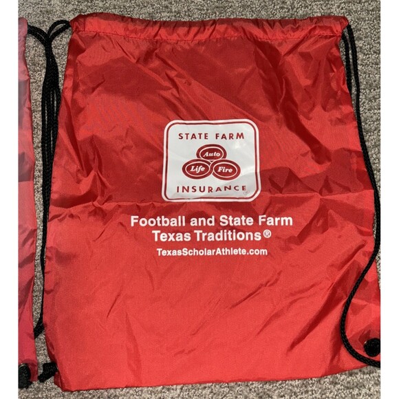 Lot of 2 State Farm Red Backpack-Style Nylon Carrying Bag Drawstring Closure - Picture 3 of 11